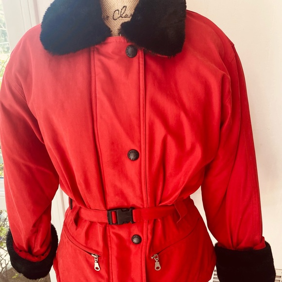 RED COAT by Jason Cole with Black Fur Sleeves & Collar - Picture 2 of 15